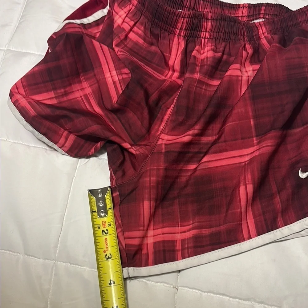 Nike Red Athletic Shorts with Plaid Design